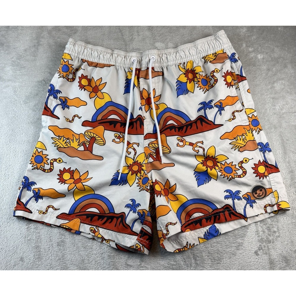 Neff Swim Trunks Mens XL Desert Scene Mushrooms Elastic Waist BeachVolly Pockets